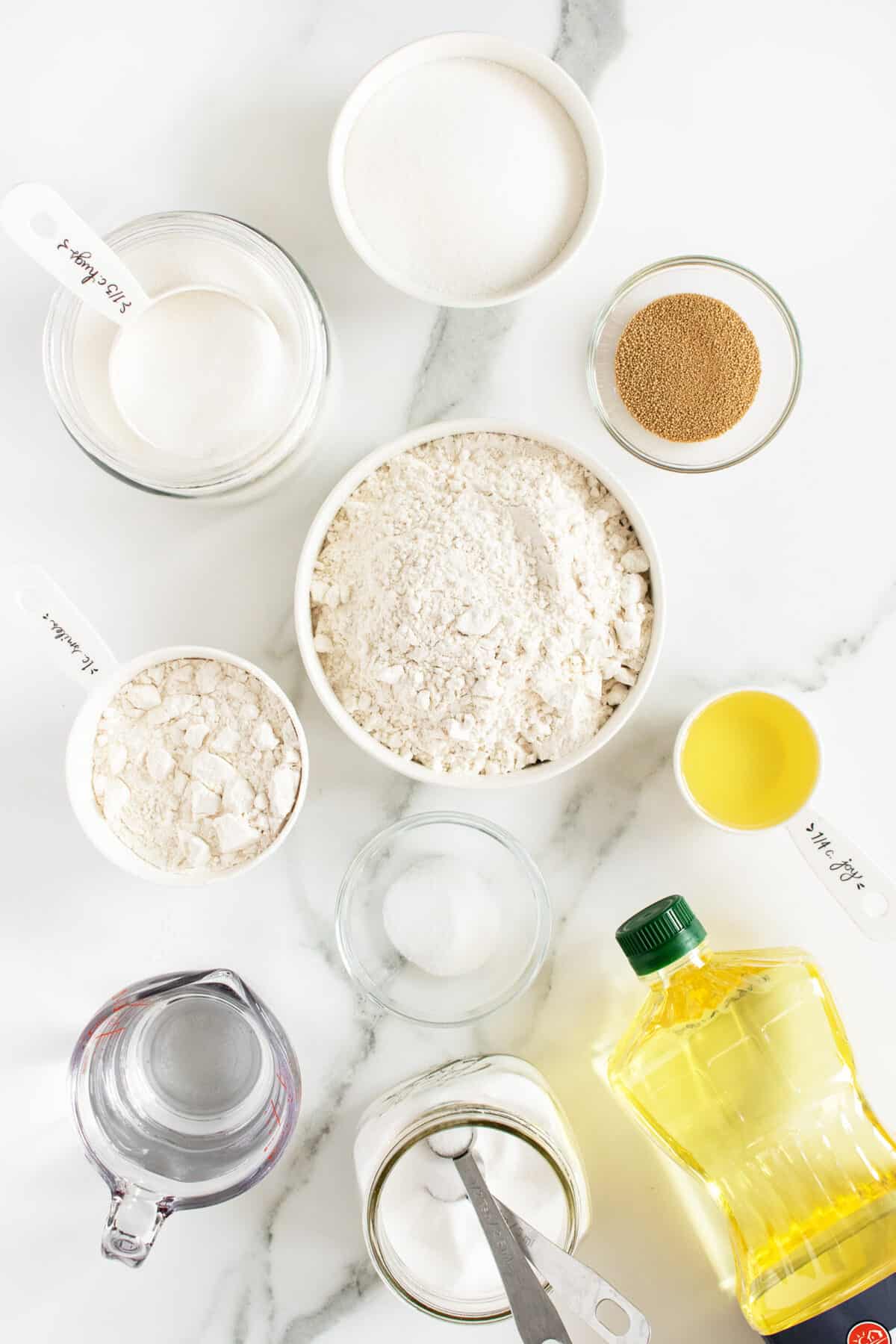 white bread ingredients in small bowls