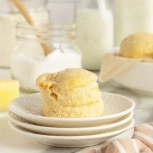 Buttermilk biscuit on a small white plate