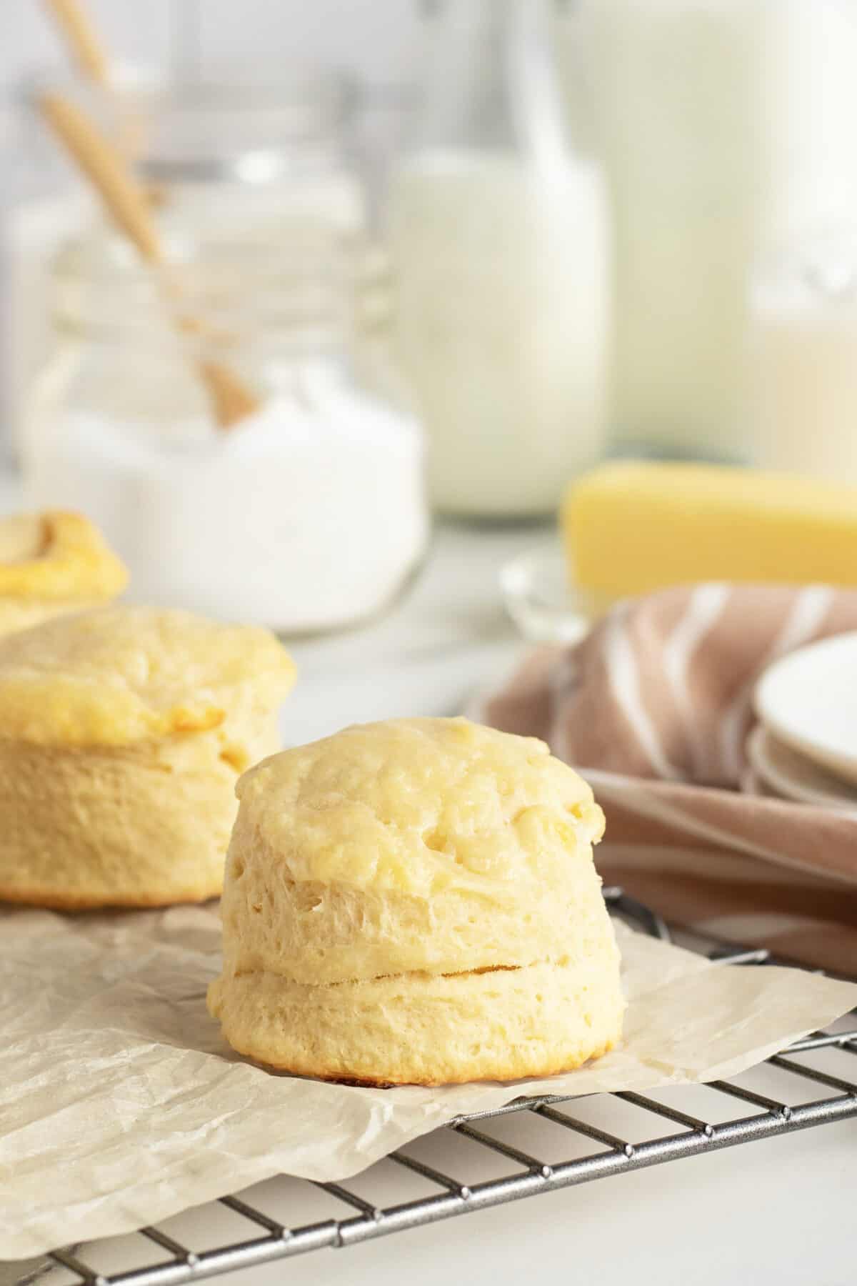 one Buttermilk Biscuit on parchment paper