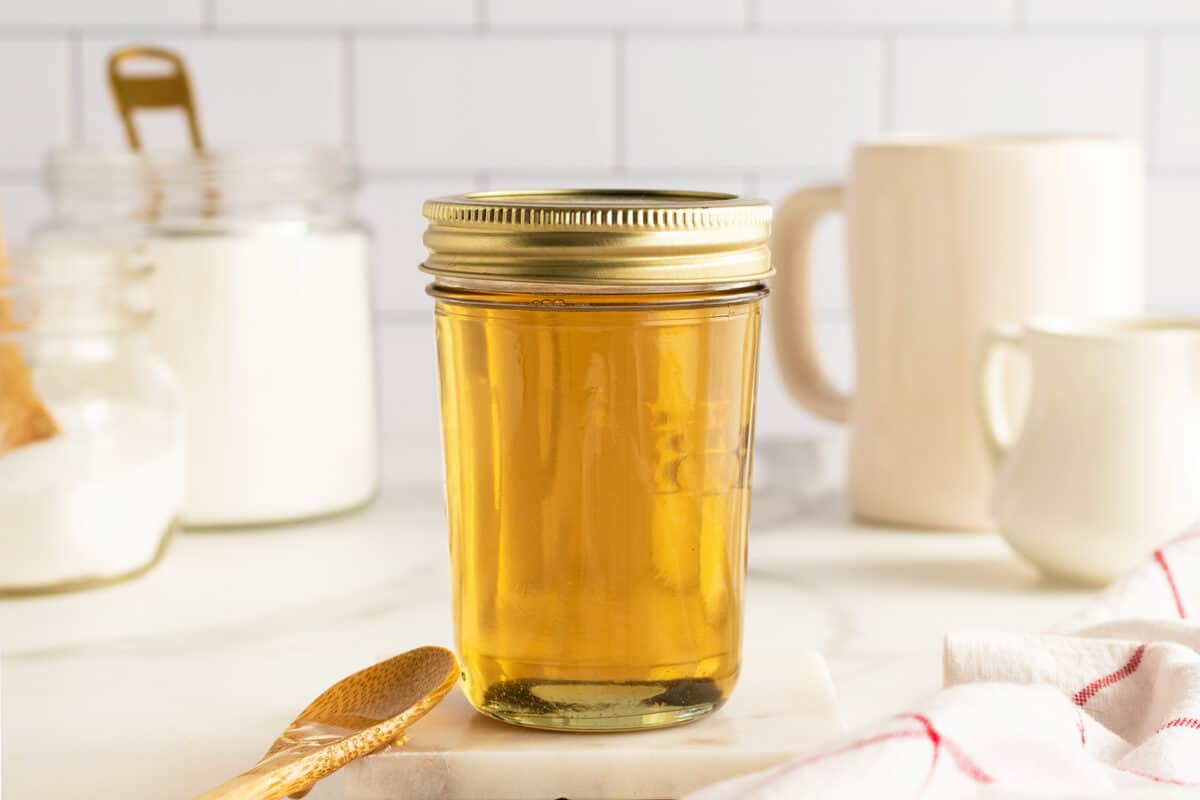 caramel syrup in a mason jar with a lid on