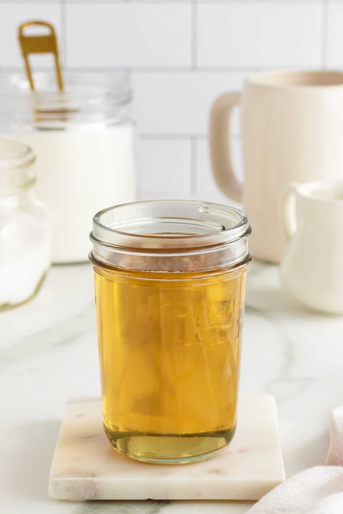 caramel syrup in a mason jar with no lid
