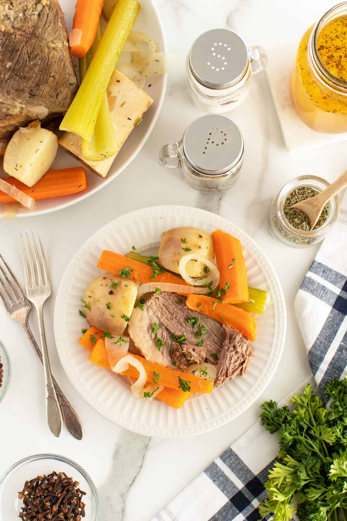 pot au feu sliced on a plate