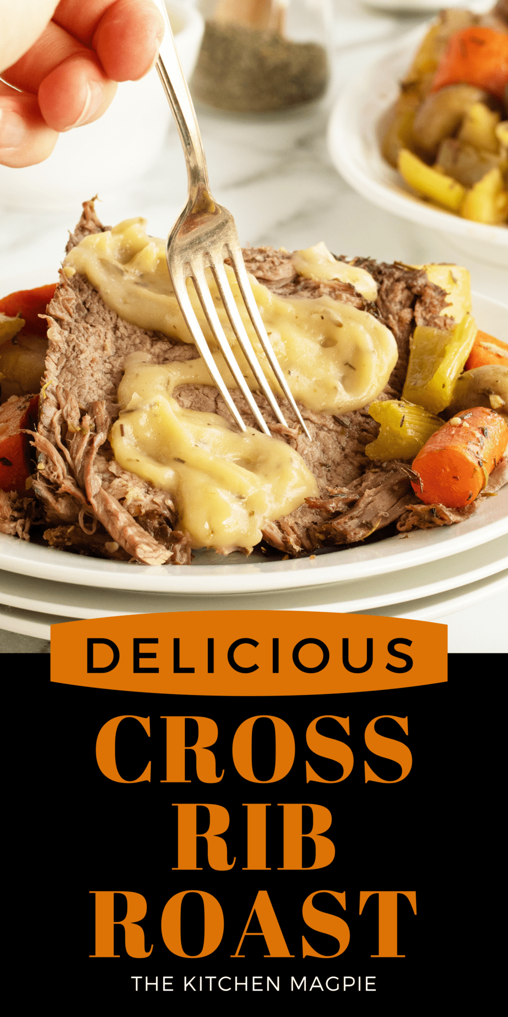 Tender, juicy beef cross rib roast, cooked low and slow in the oven with roasted vegetables and a delicious beef gravy from scratch. 