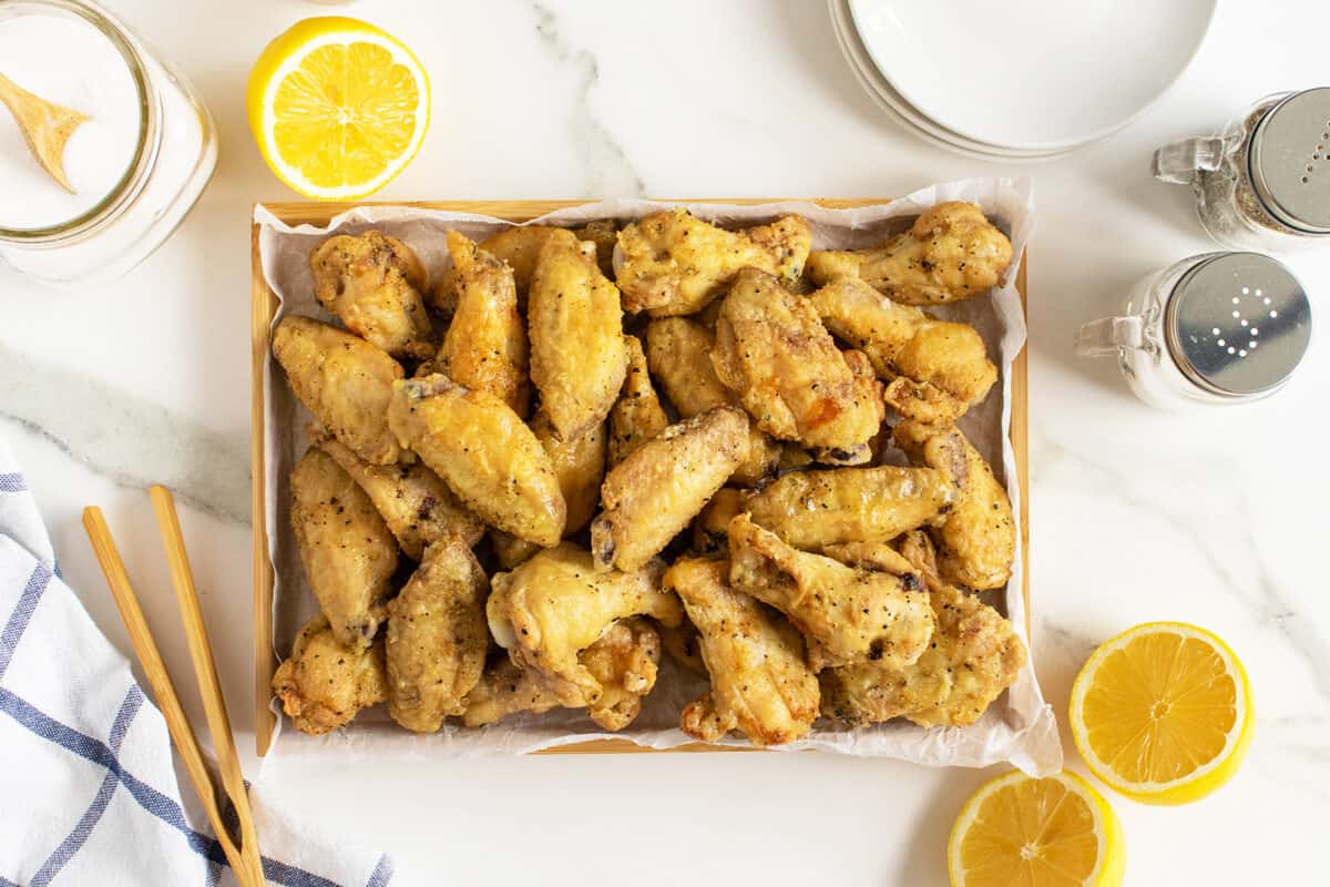 lemon pepper wings on a baking sheet