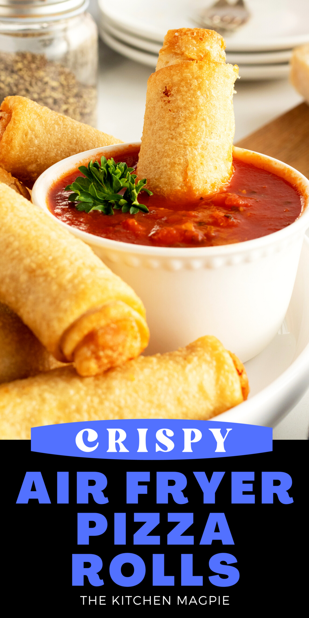 Making tasty and crispy pre-made pizza rolls in the air fryer is a snap. Pair it perfectly with your favorite zesty marinara sauce!