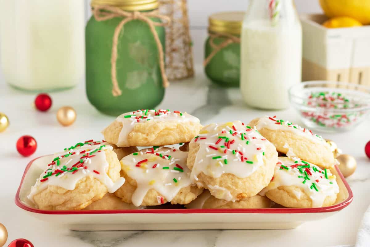 ricotta cookies piled on a platter 