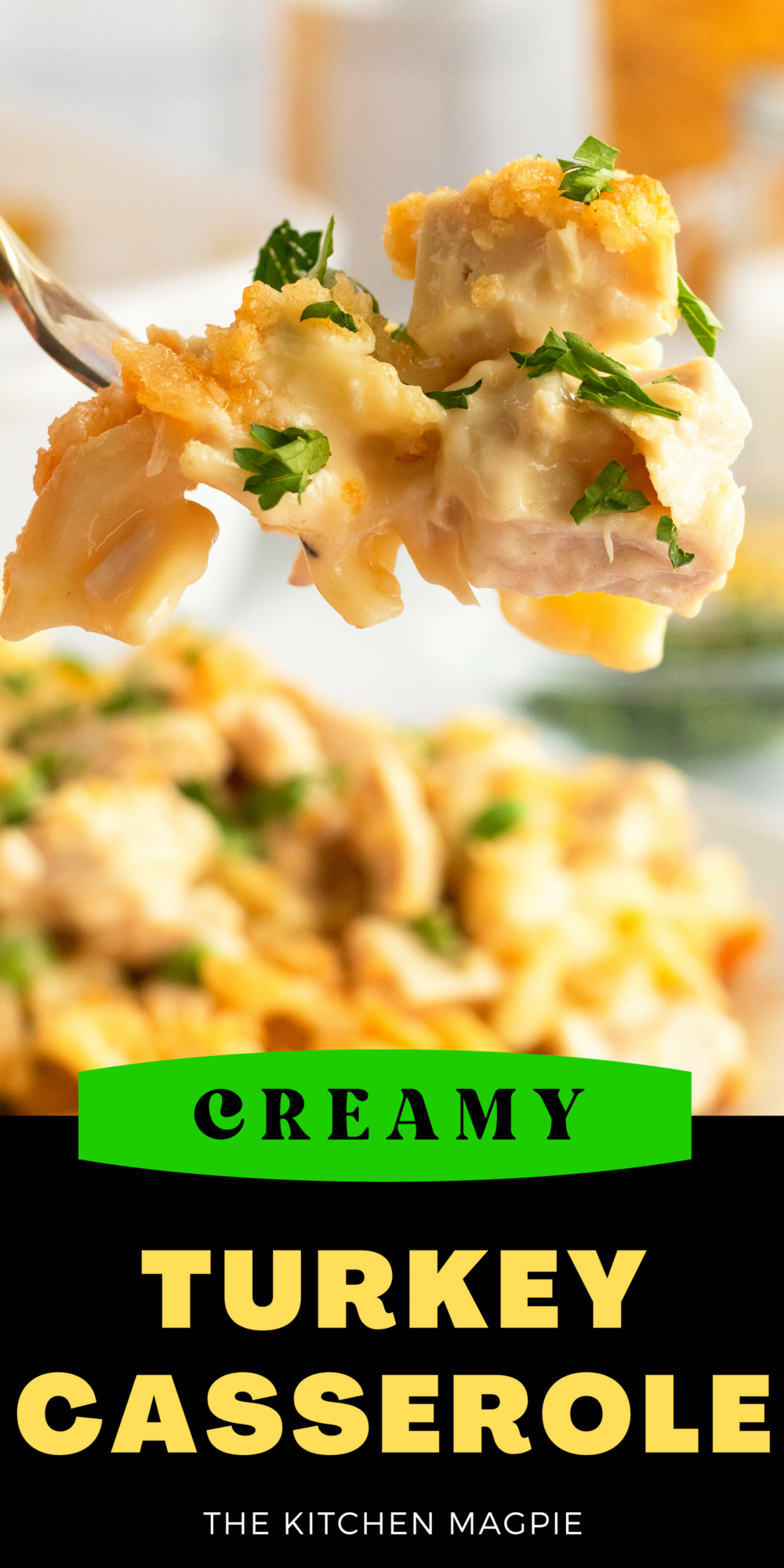 This creamy turkey casserole is guaranteed to hit the spot with tender chunks of turkey, soft noodles and a crispy buttery topping.