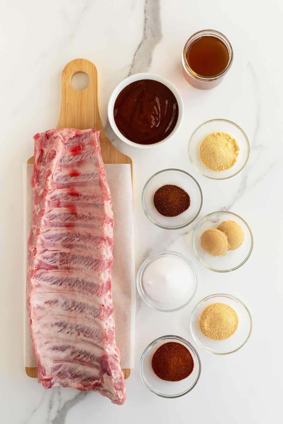 instant pot ribs ingredients on a white counter