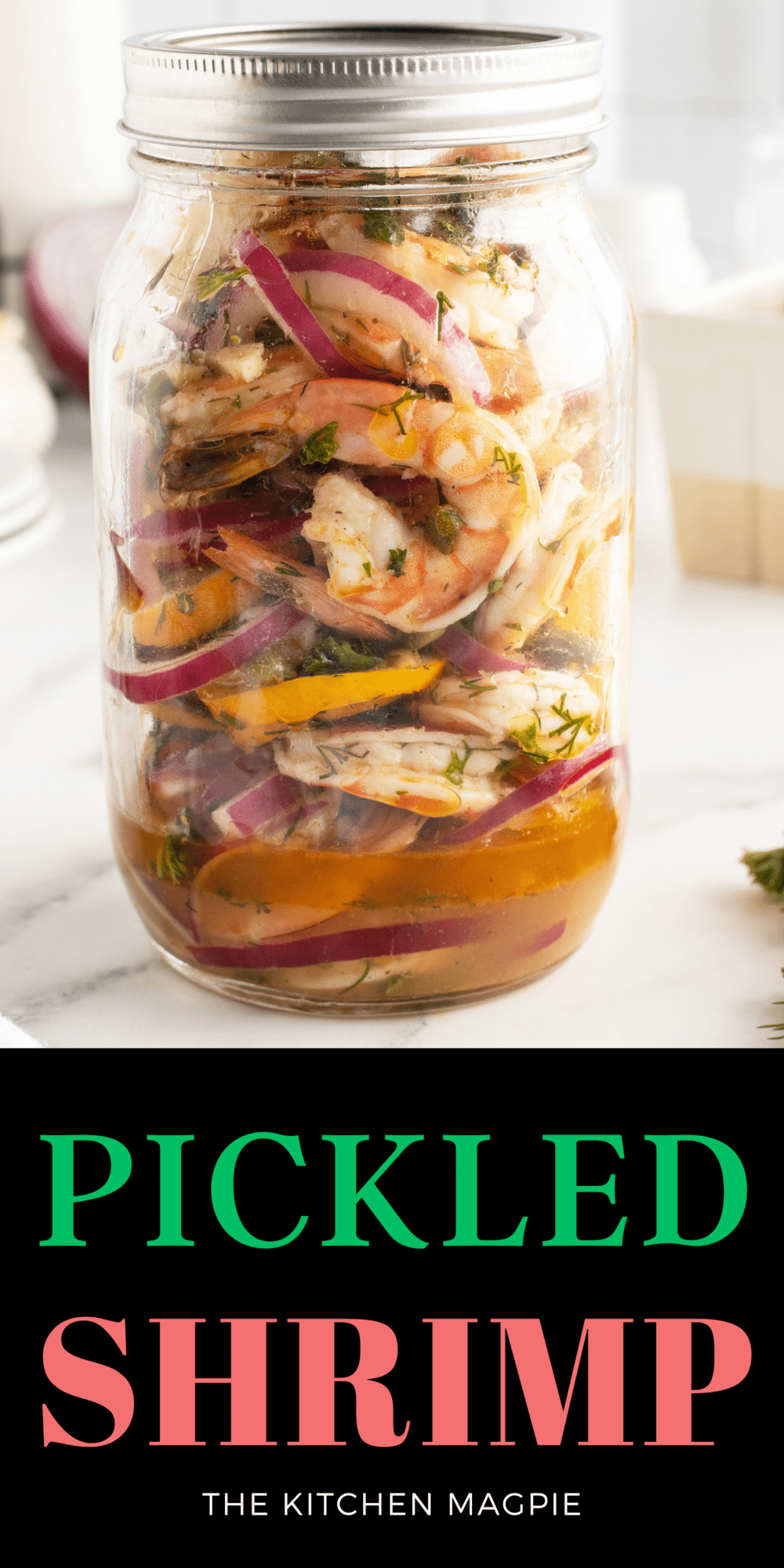 Tangy, fresh, and healthy pickled shrimp are the perfect appetizer with a glass of white wine or a healthy snack.
