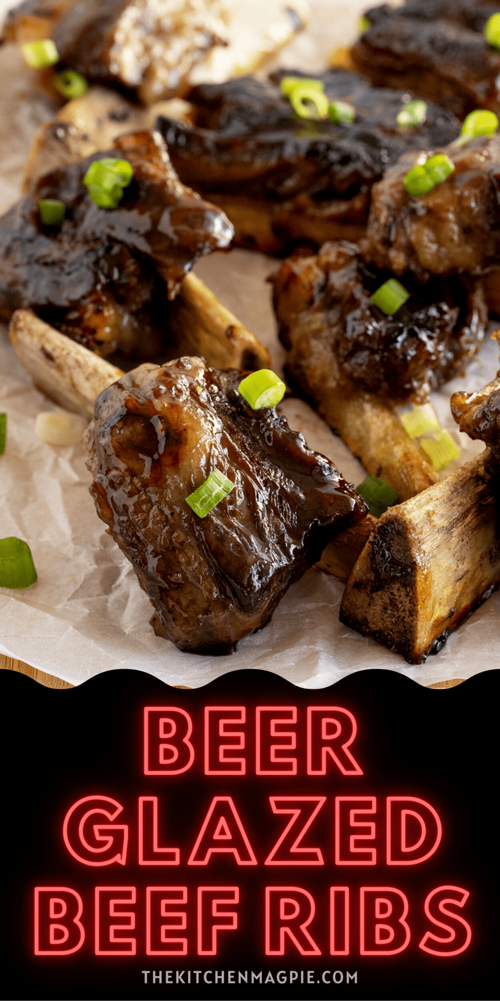 These beer glazed beef ribs have a rich, flavorful glaze and enough time on the grill making them oh so tender!