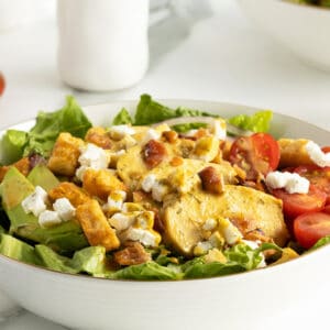 honey mustard chicken salad in a white bowl