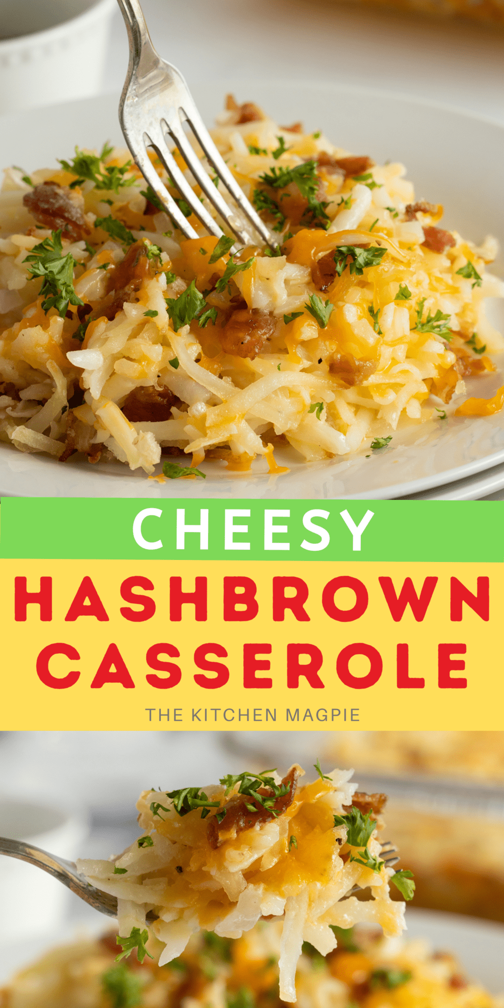 This cheesy, bacony, and super delicious hash brown casserole works great both as a breakfast side dish and as its own meal.