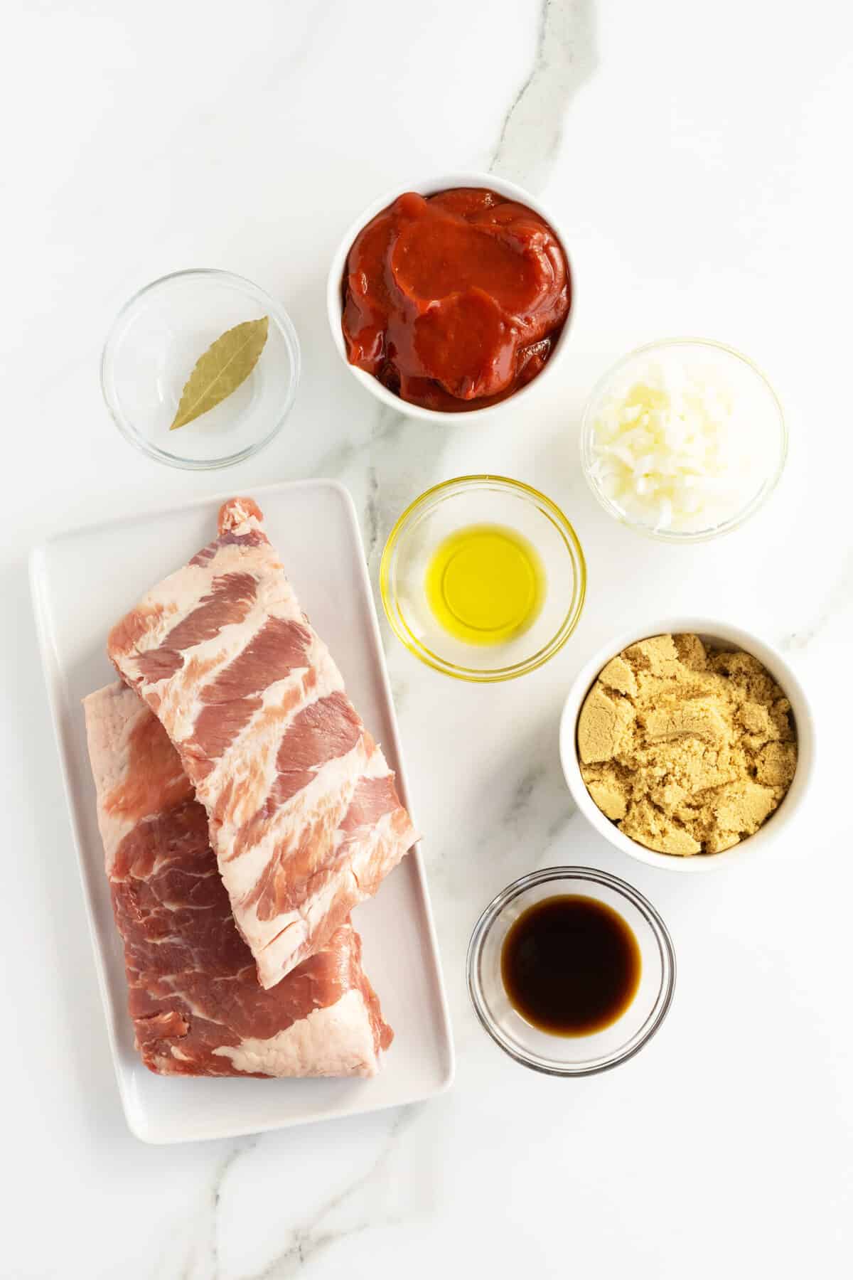 glazed spareribs ingredients in small white bowls