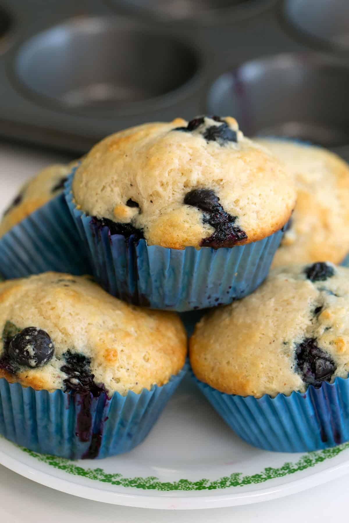 stack of blueberry buttermilk muffins
