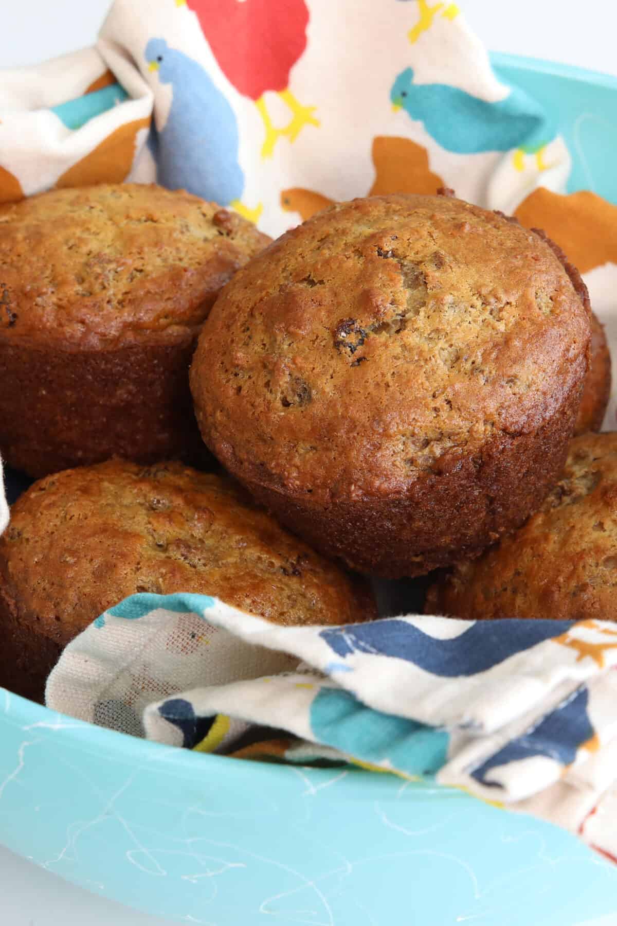 bran muffins in a basket