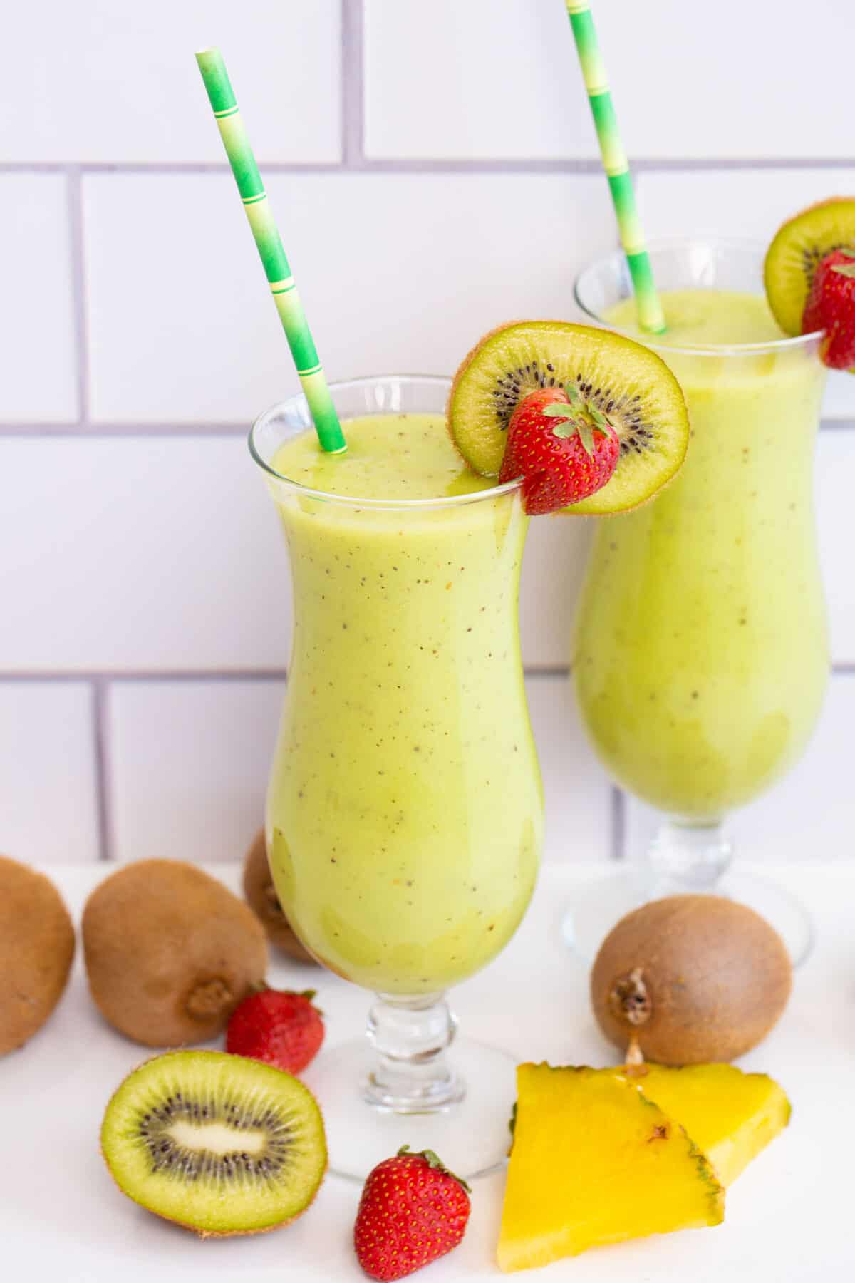 close-up shot of a kiwi smoothie