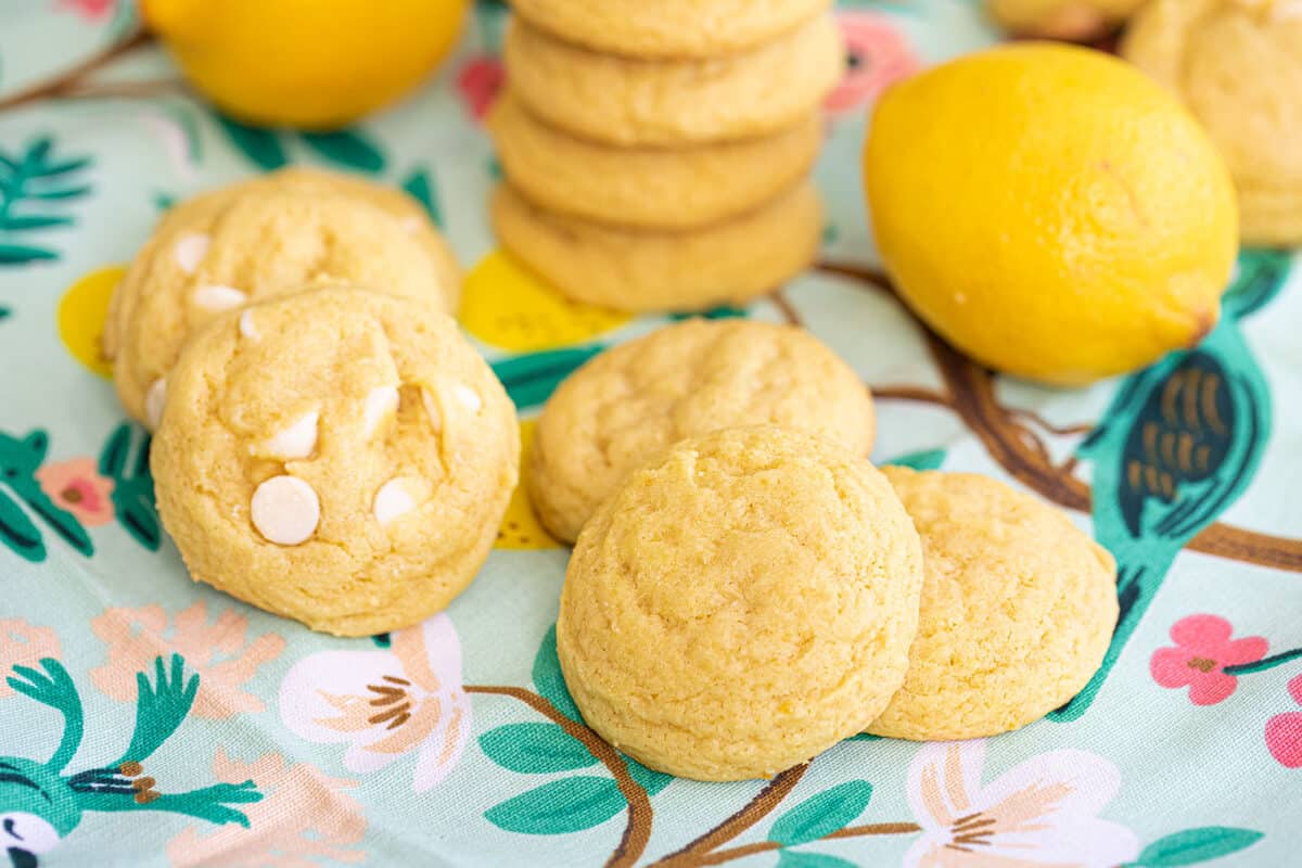 lemon cookies on a green floral napkin