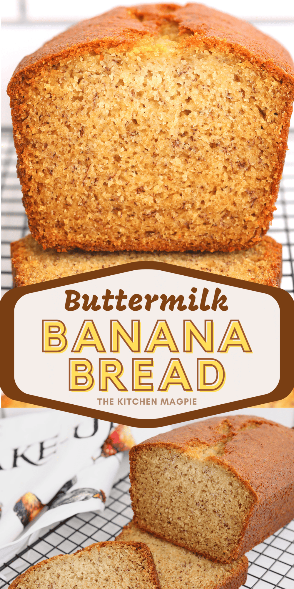 This buttermilk banana bread is moist, easy to make and bakes up into the perfect banana bread for snacking. 