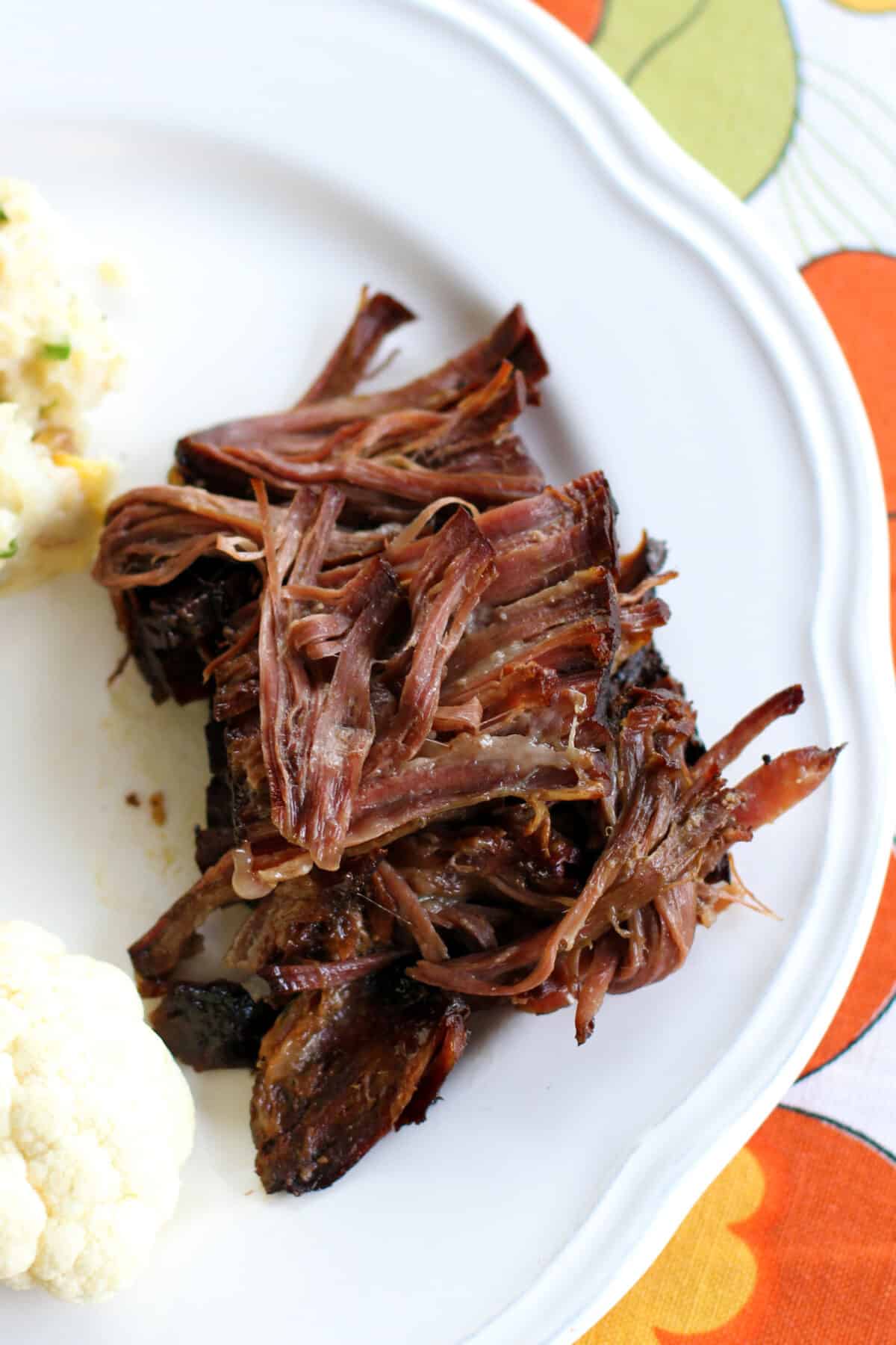 shredded bourbon beef on a plate