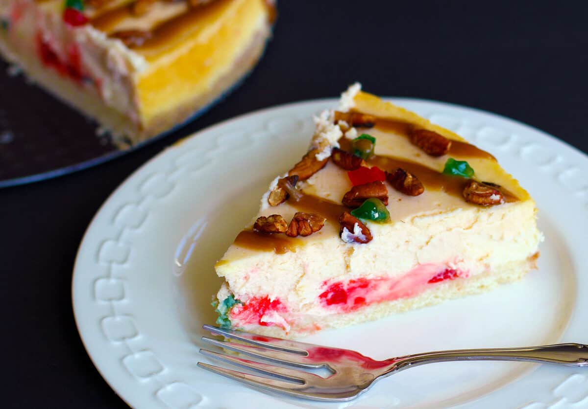 slice of cheesecake on a white plate