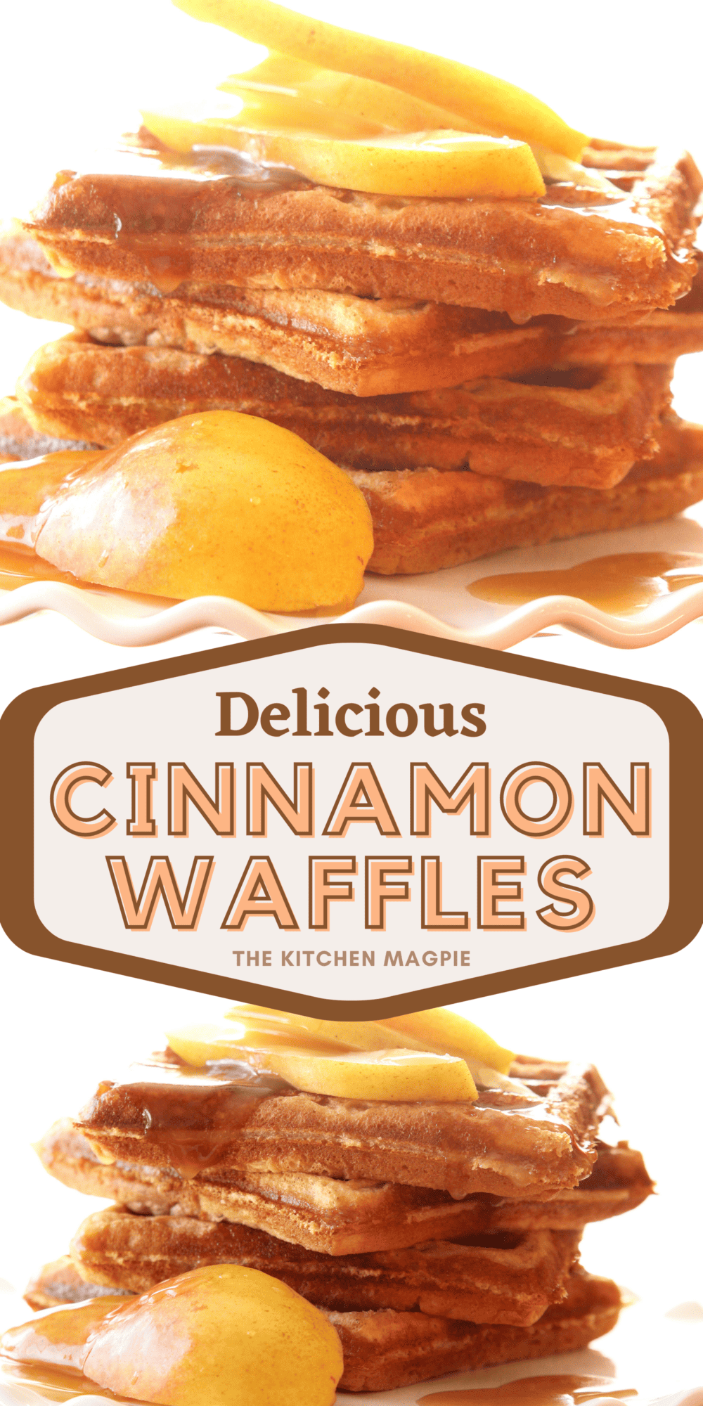 Light and fluffy Belgian style waffles with a hint of cinnamon and a touch of nutmeg.