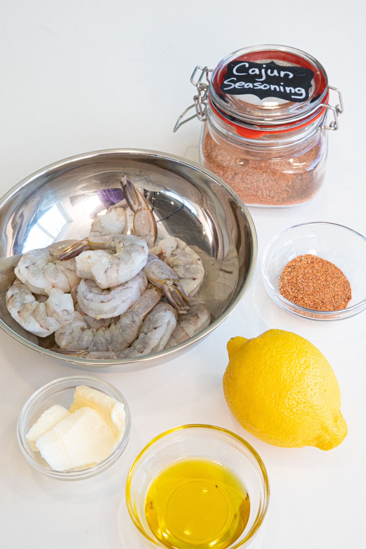 Cajun Shrimp ingredients in bowls