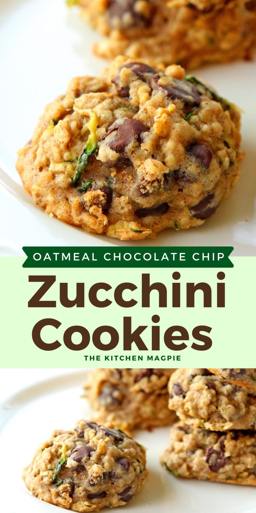 What a fabulous way to use up zucchini! Bake it up with some oatmeal and chocolate chips and you have one seriously decadent zucchini cookie! It's healthy because it has squash in it, right? #zucchini #cookies #chocolatechipcookies