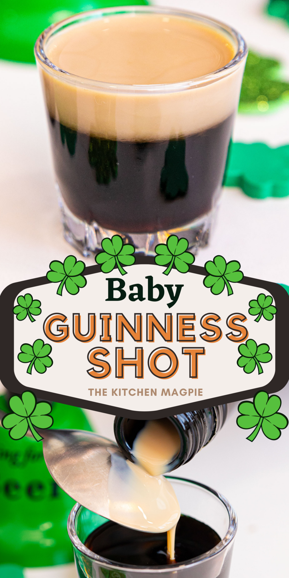 The Baby Guinness Shot is perfect for St. Patrick's Day or any other holiday, really. It's a fun and great tasting shot. #stpatricksday #stpatricks #irish #guinness #kahlua #irishcream