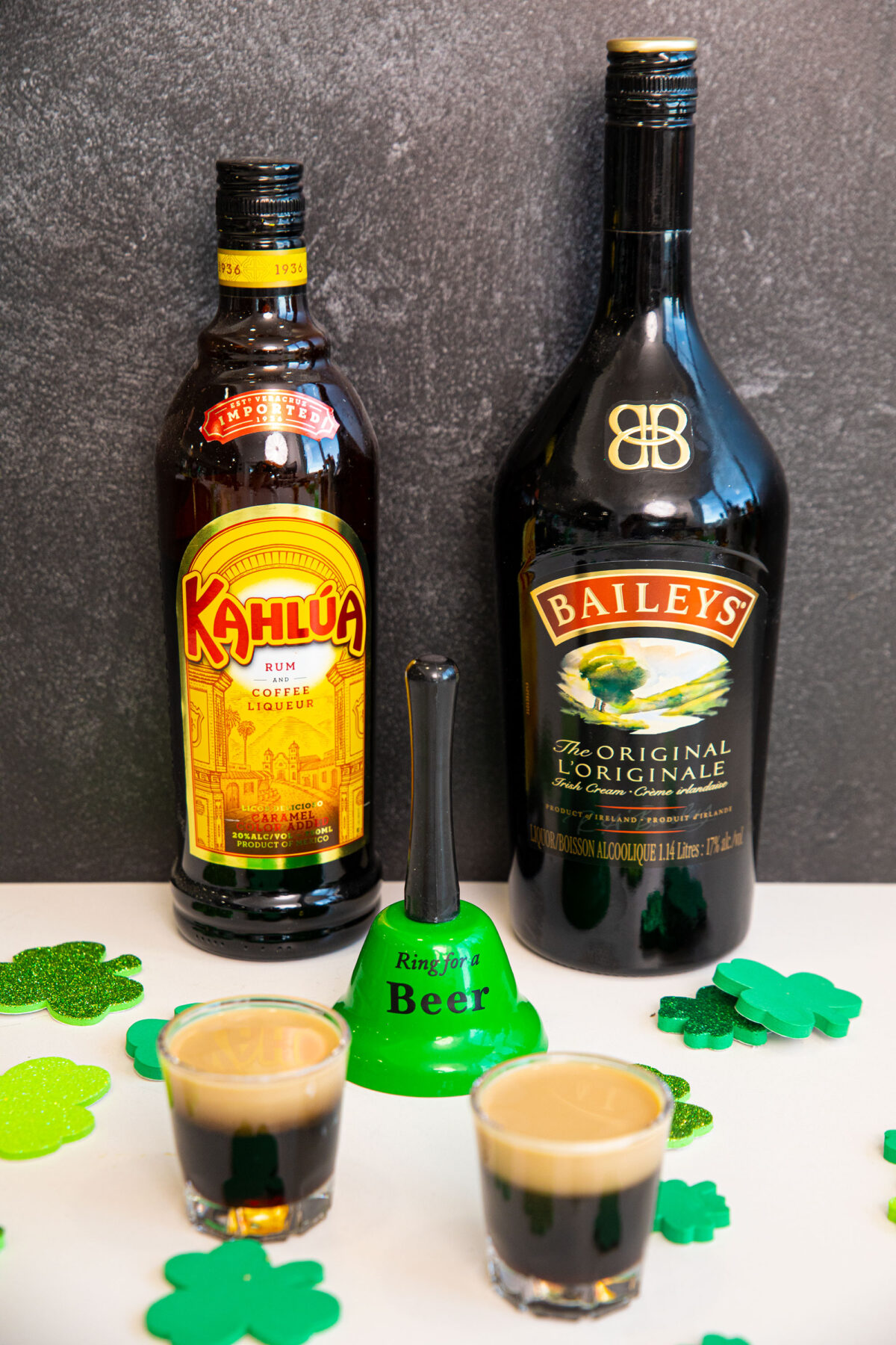 ingredients for a baby guinness shot - kahlua and irish cream