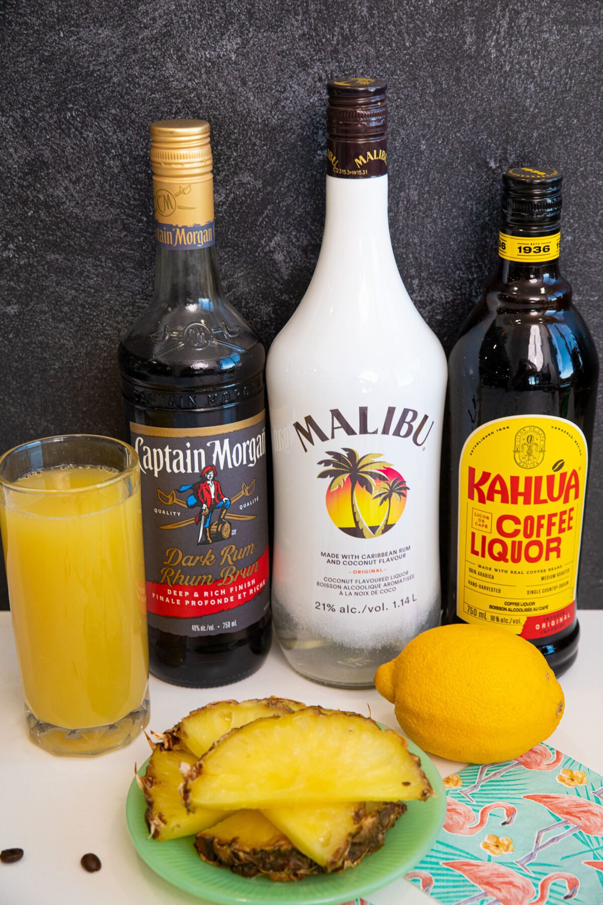 ingredients for Bahama Mama cocktail