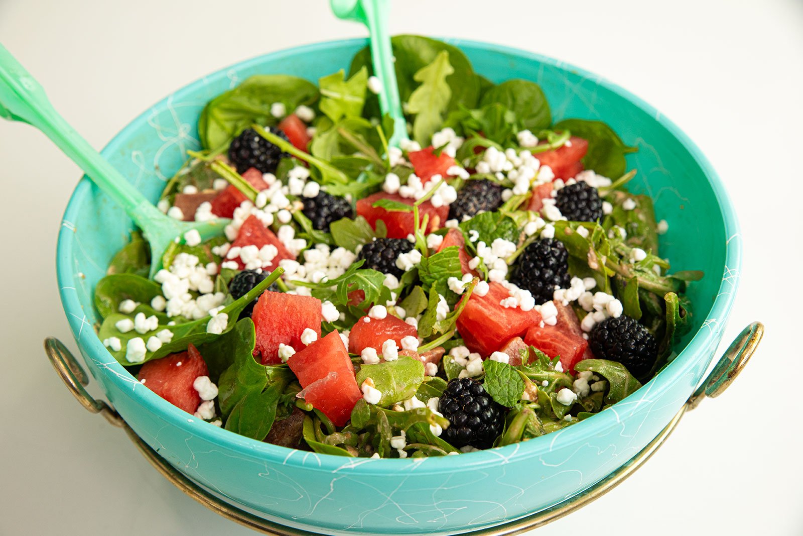 Refreshing watermelon salad with feta, mint, and balsamic glaze.