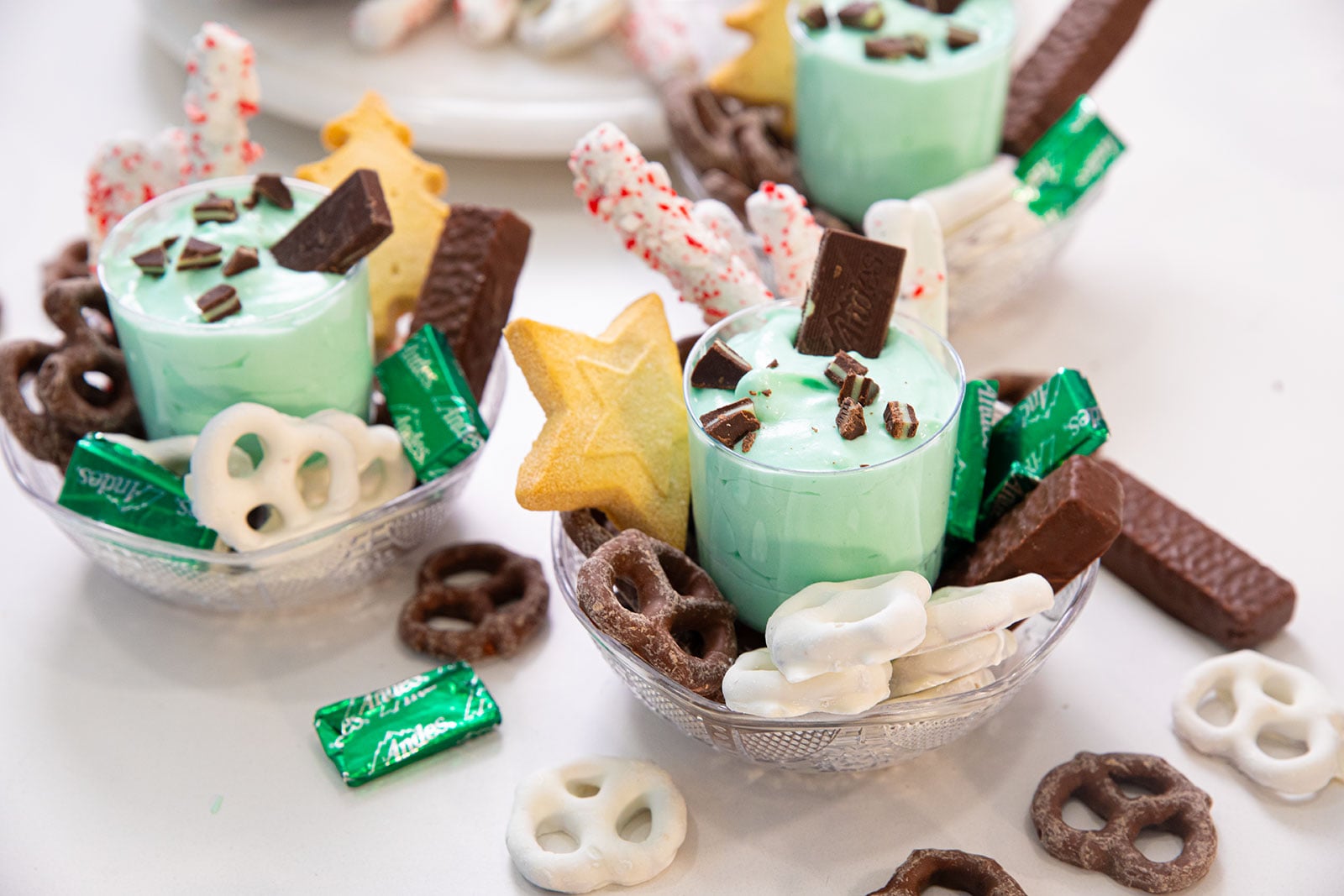 Mint chocolate dessert dip in bowl.