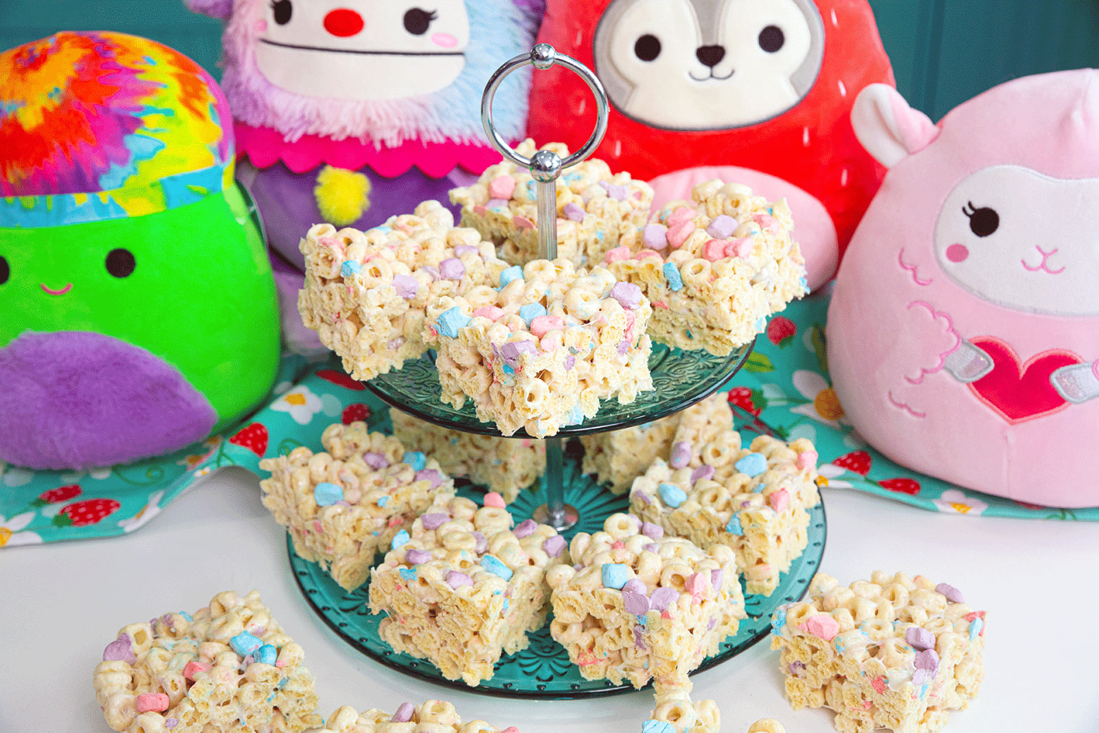 Colorful cereal bars inspired by Squishmallow characters.