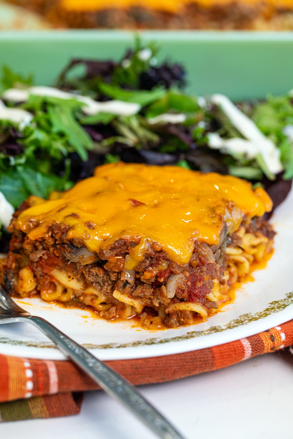 Johnny Marzetti casserole on a plate