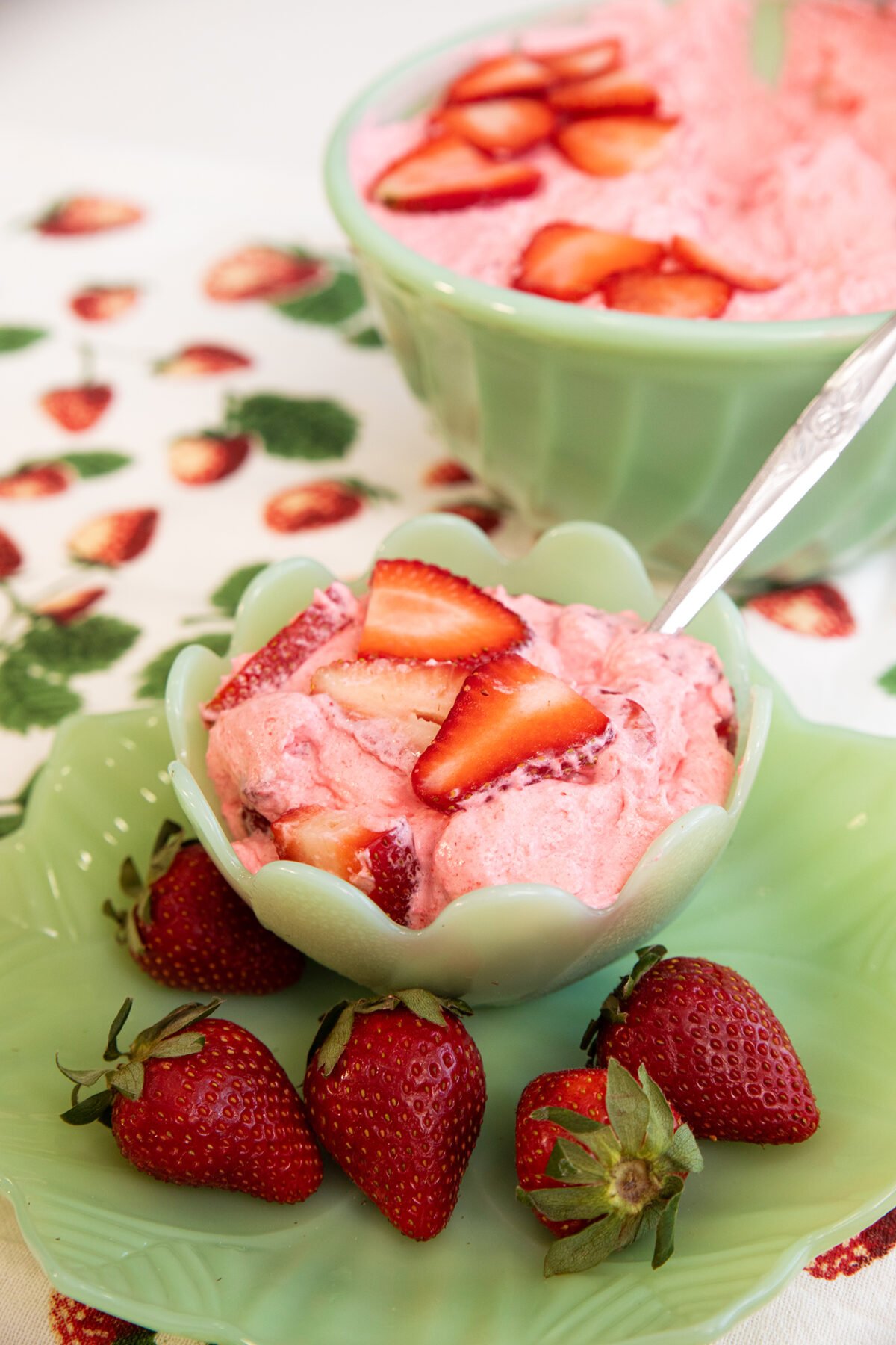 strawberries and a bowl of strawberry fluff