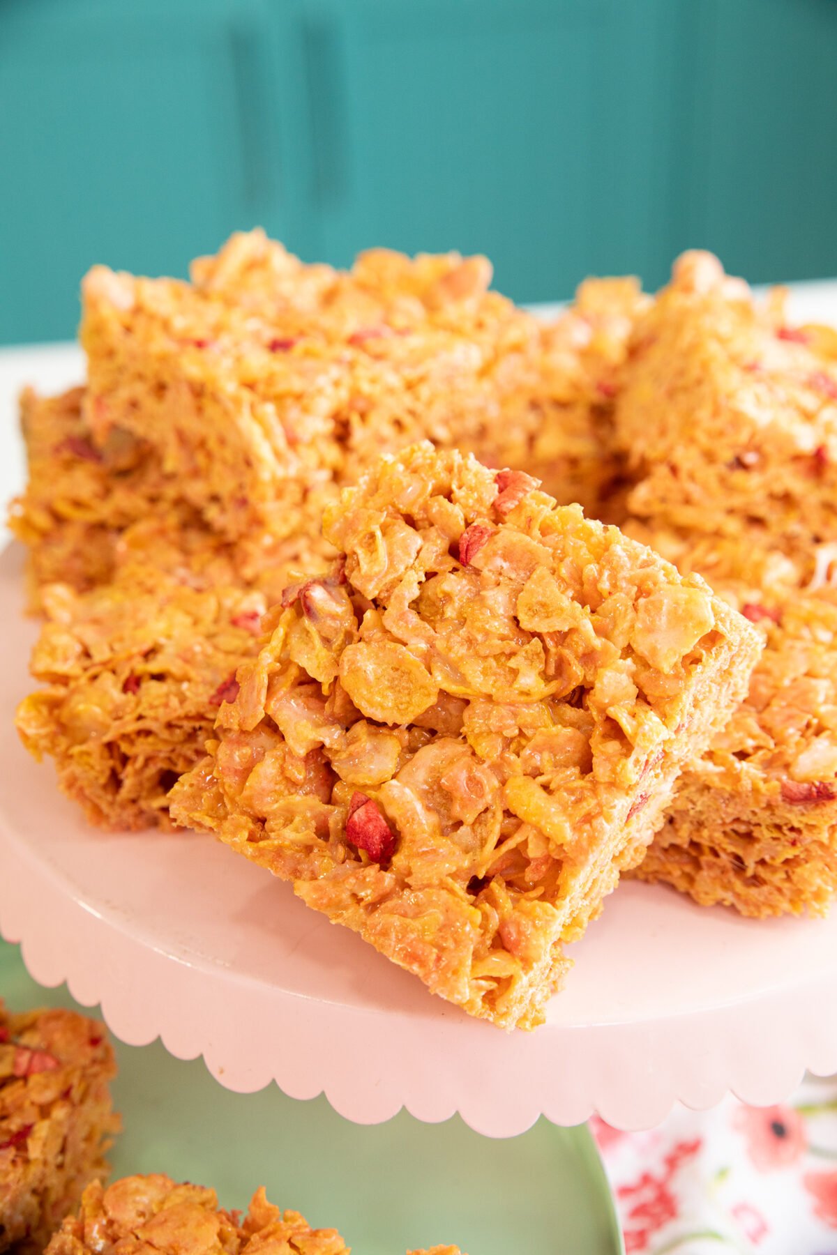 close up of a strawberry milkshake cereal bar