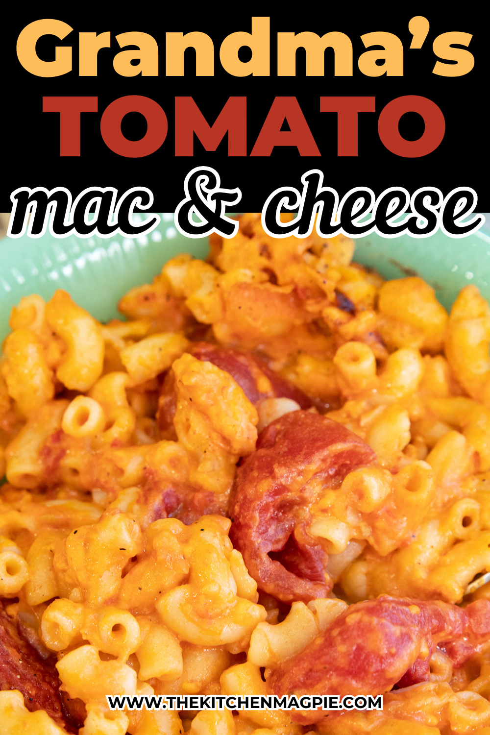 
This mac and cheese recipe has a delicious old-fashioned twist—the cheese sauce has tomato juice for flavor and is baked with canned stewed tomatoes. My Grandma always added her home-canned whole tomatoes to her mac and cheese. #thekitchenmagpie #macandcheese