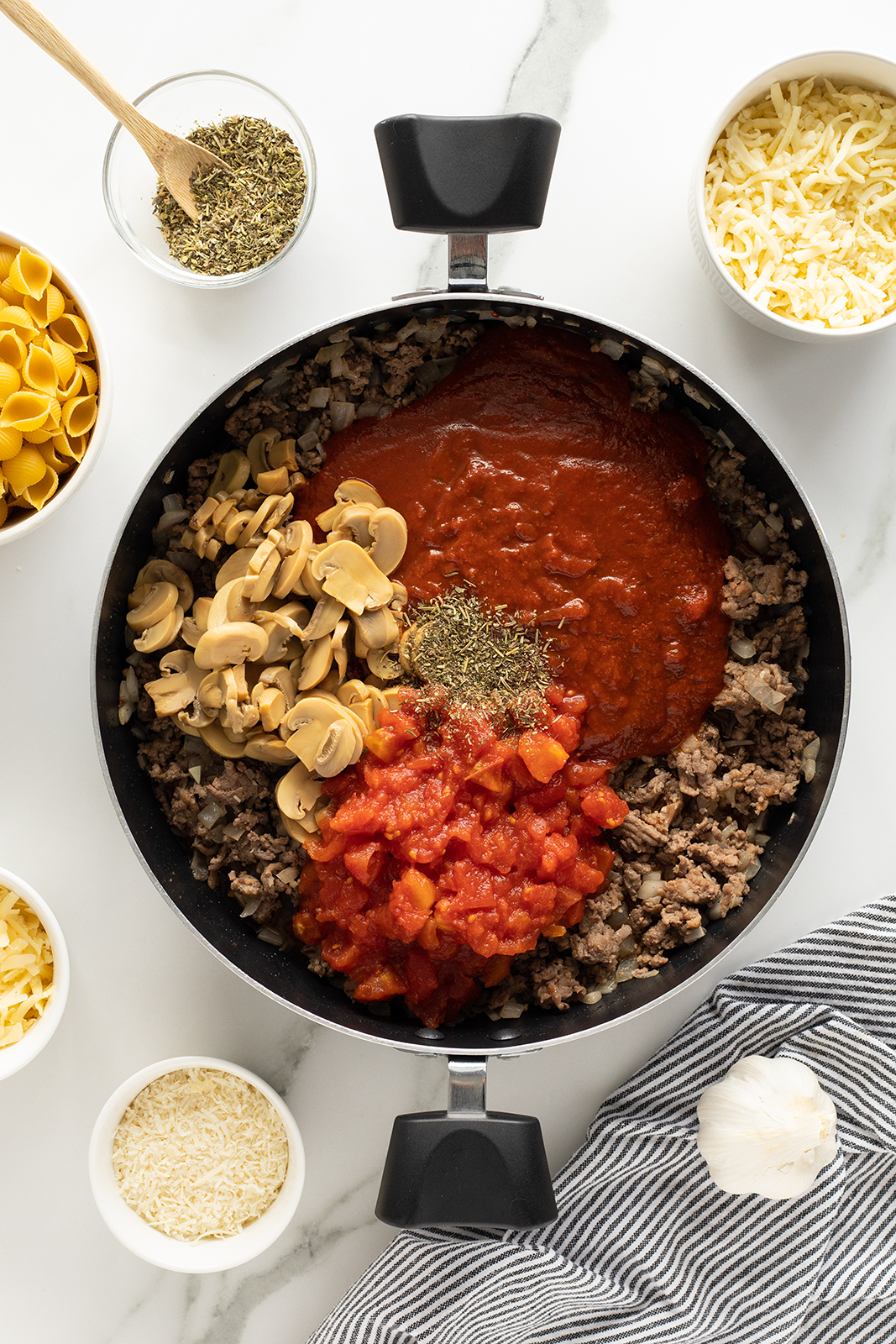 A pan with food in it.