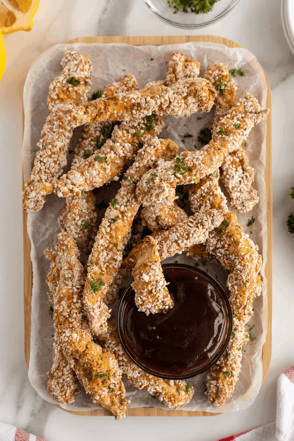 A plate of fried food.