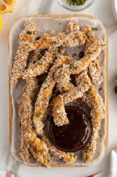 A plate of fried food.