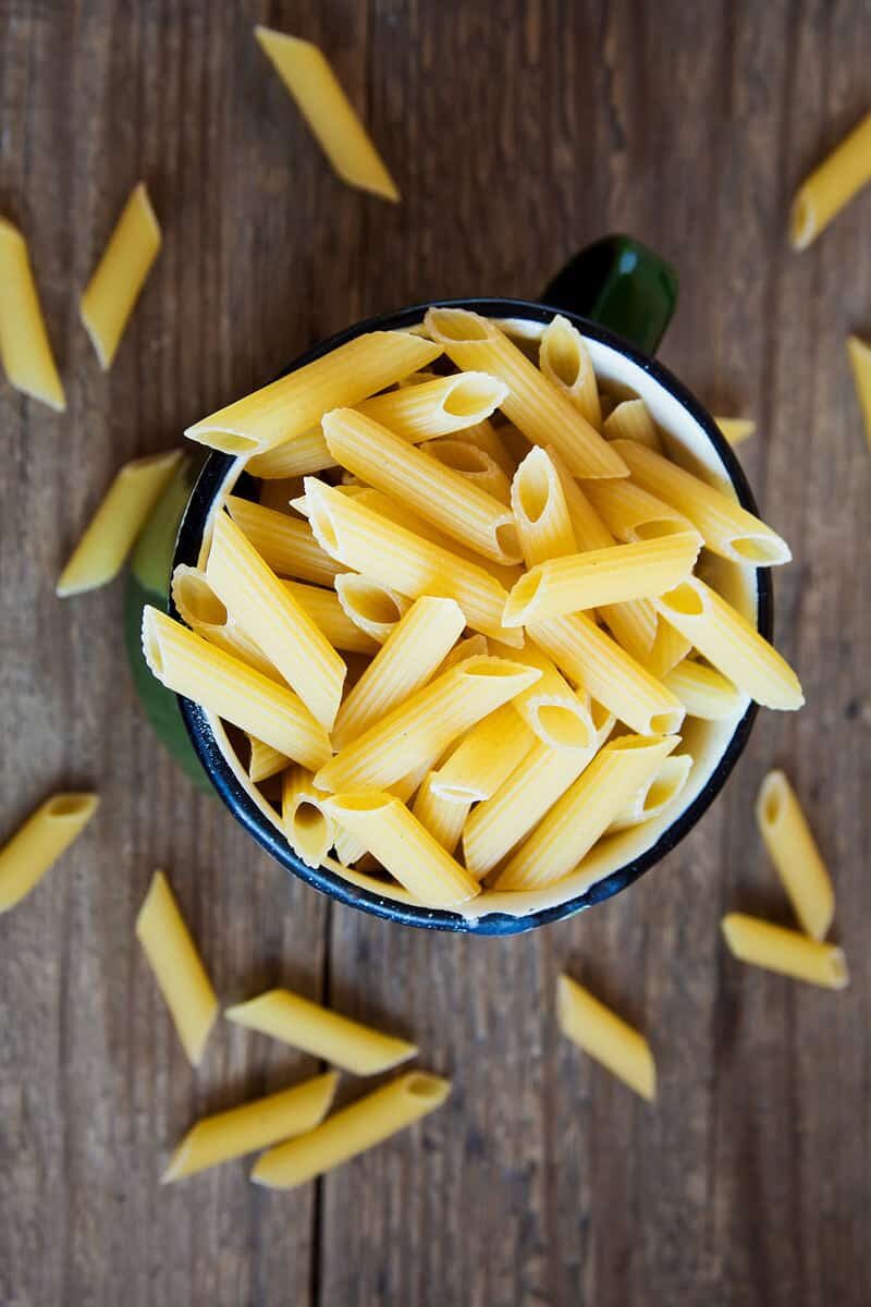 uncooked penne pasta